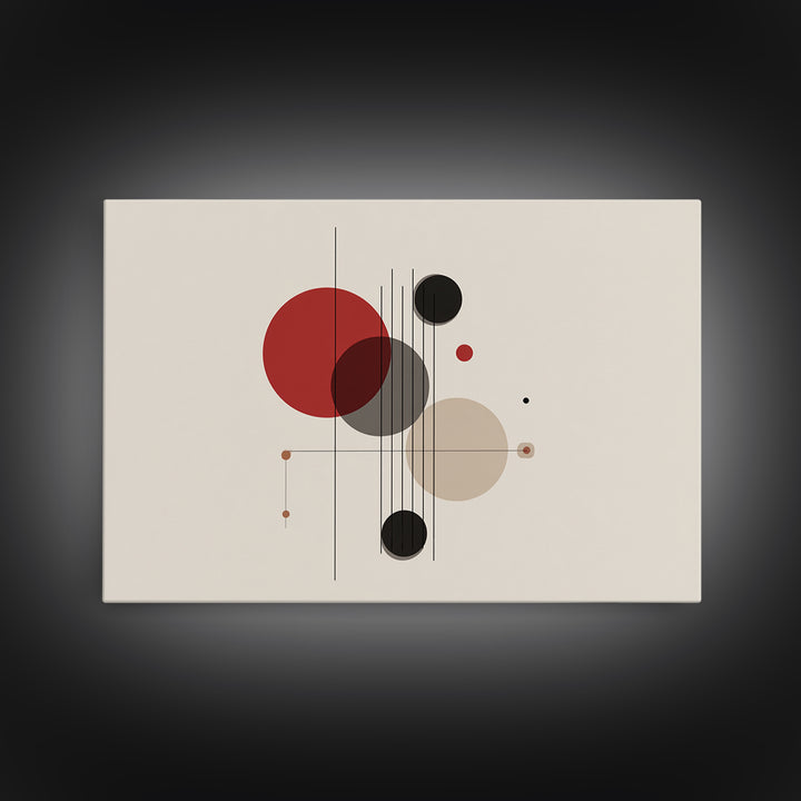 Red Beige Black Circle Balance Canvas Print, Midcentury Modern Wall Art, Bauhaus Geometric Abstract Poster, Retro Office Decor