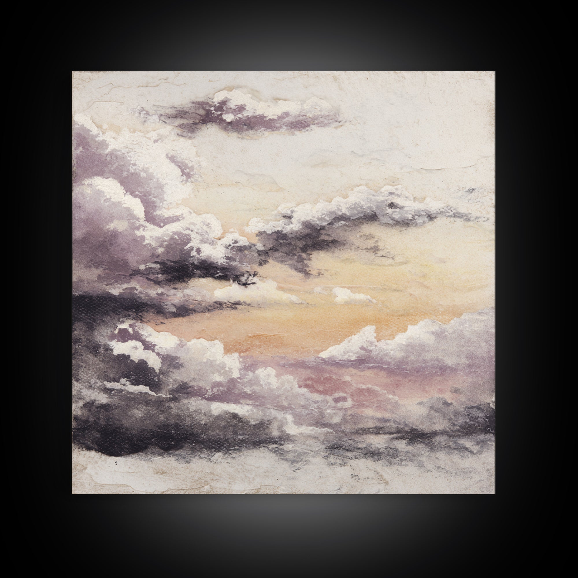 Gentle Cloudscape in Lavender and Cream Canvas Print, Meditation Art, Gallery Wall Art, Living Room Decor, Watercolor Art, MED-1x1-19