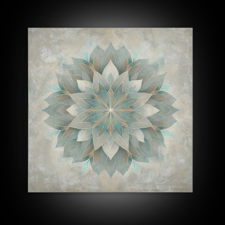 Sacred Geometry Lotus Framed Canvas Print, Meditation Art, Contemporary Art, Living Room Decor, Stillness, Modern Decor, MED-1x1-39