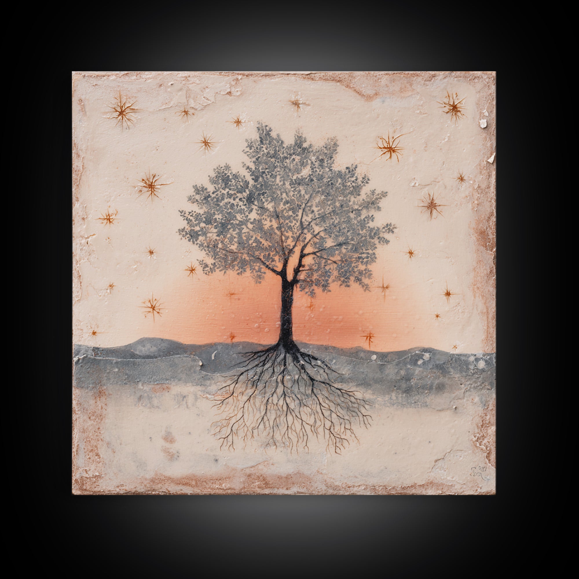 Tree of Life Framed Canvas Print, Meditation Art, Boho Wall Art, Living Room Decor, Fine Art, Stillness, Spiritual Wall Art, MED-1x1-44
