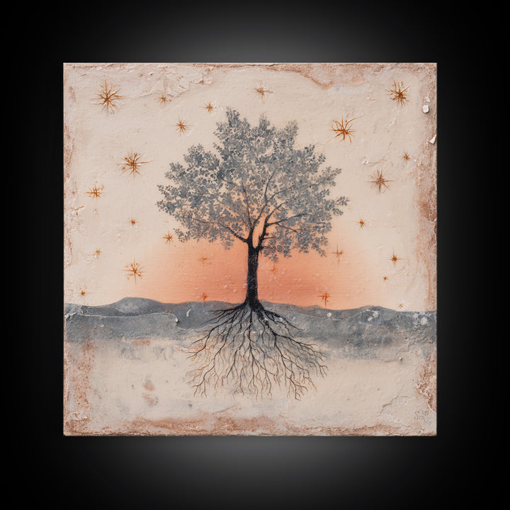 Tree of Life Framed Canvas Print, Meditation Art, Boho Wall Art, Living Room Decor, Fine Art, Stillness, Spiritual Wall Art, MED-1x1-44