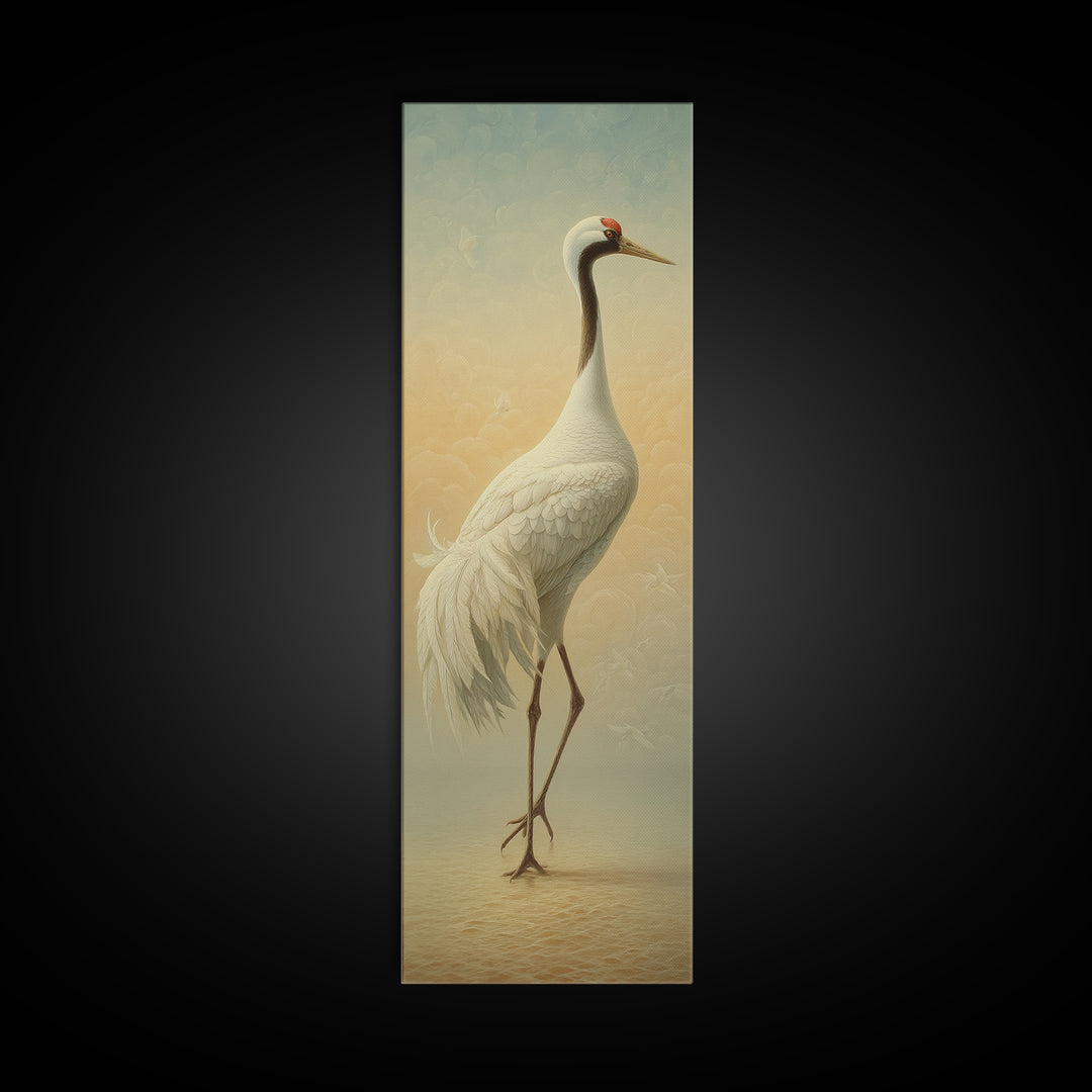 White Crane in Quiet Morning Mist Canvas Print, Meditation Art, Yoga Wall Art, Living Room Decor, Fine Art, Stillness, MED-1x3-100