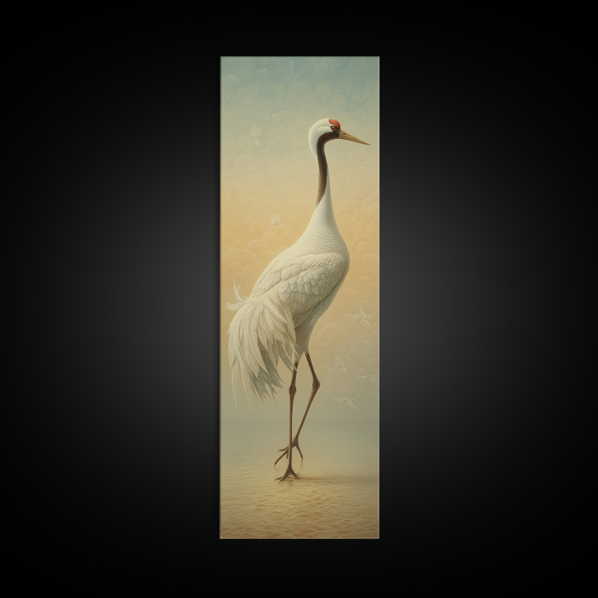 White Crane in Quiet Morning Mist Canvas Print, Meditation Art, Yoga Wall Art, Living Room Decor, Fine Art, Stillness, MED-1x3-100