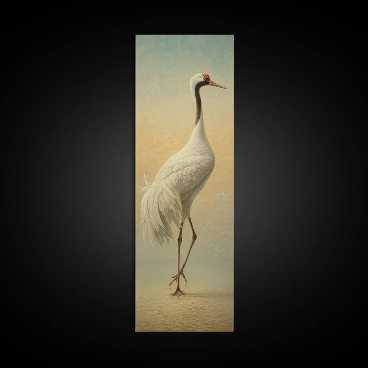 White Crane in Quiet Morning Mist Canvas Print, Meditation Art, Yoga Wall Art, Living Room Decor, Fine Art, Stillness, MED-1x3-100