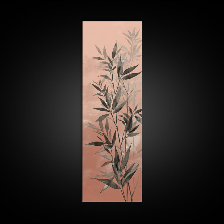 Bamboo Leaves in Gentle Ink Wash Canvas Print, Meditation Art, Floral Wall Art, Living Room Decor, Fine Art, Stillness, MED-1x3-23
