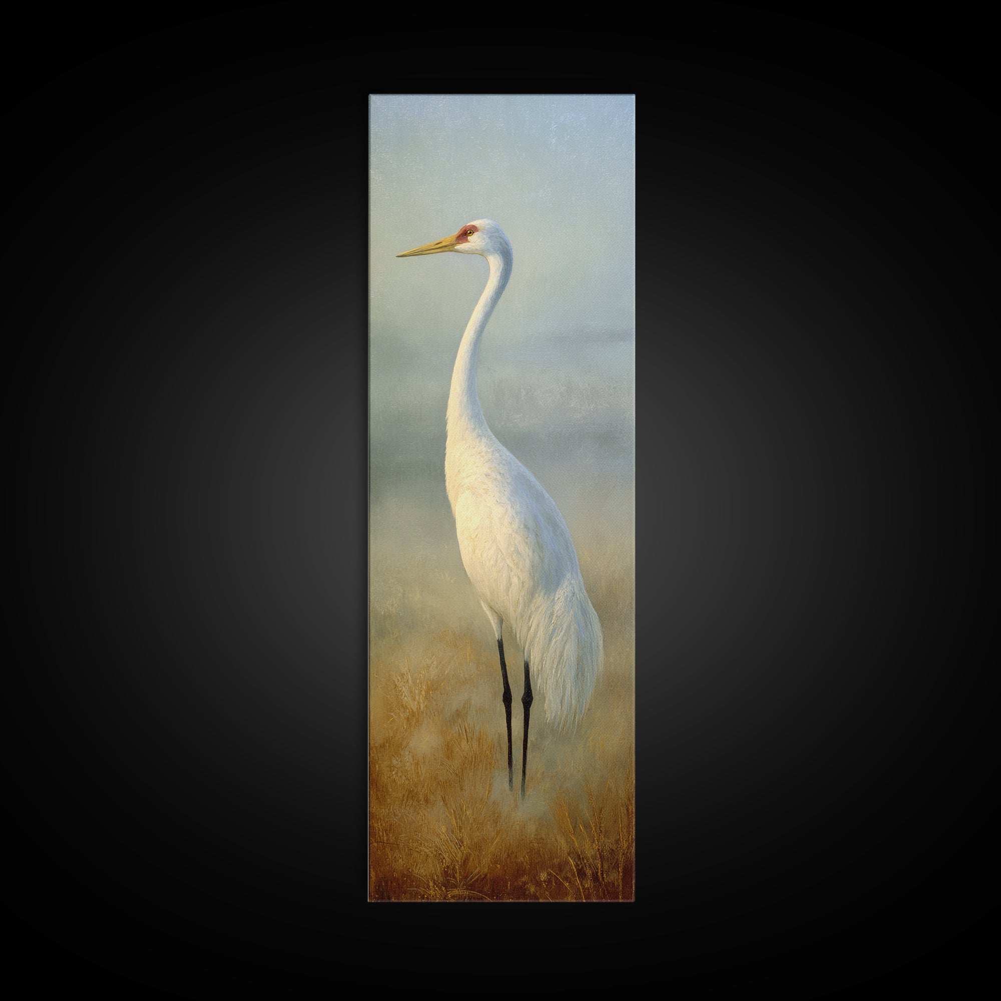 White Crane in Quiet Morning Mist Canvas Print, Meditation Art, Art Deco, Living Room Decor, Stillness, Digital Download Art, MED-1x3-28