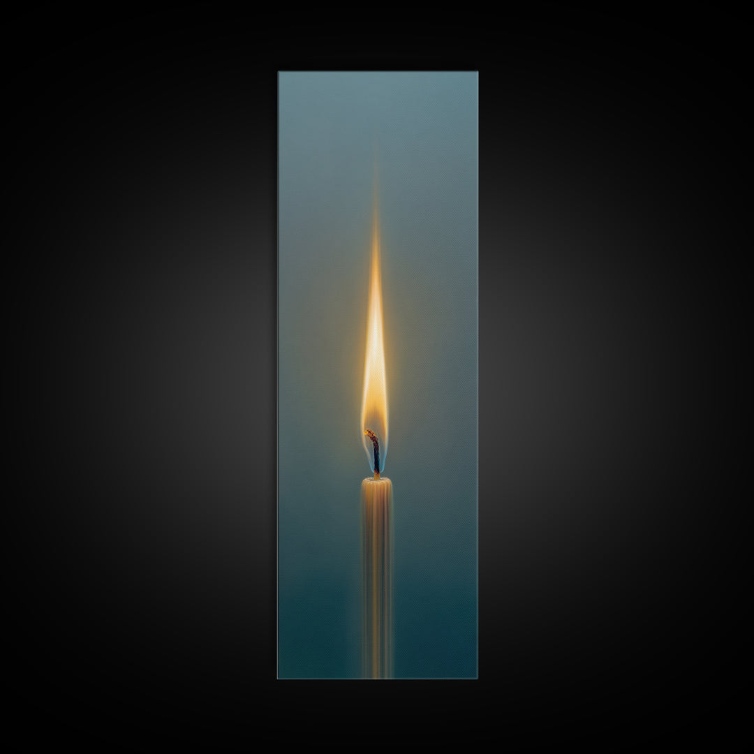 Minimal Candle Flame on Dark Background Framed Canvas Print, Meditation Art, Fine Art Print, Living Room Decor, Stillness, MED-1x3-50