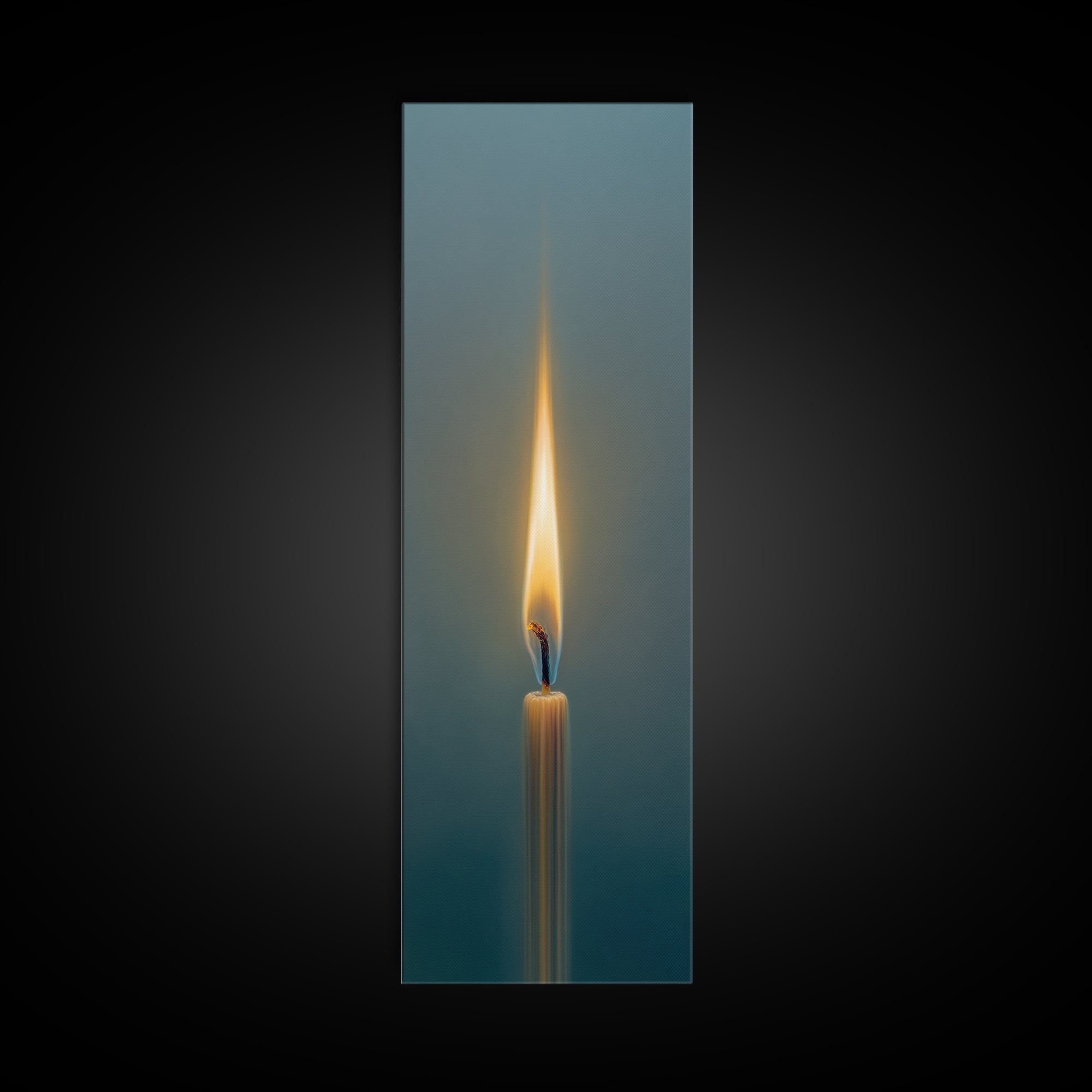 Minimal Candle Flame on Dark Background Framed Canvas Print, Meditation Art, Fine Art Print, Living Room Decor, Stillness, MED-1x3-50