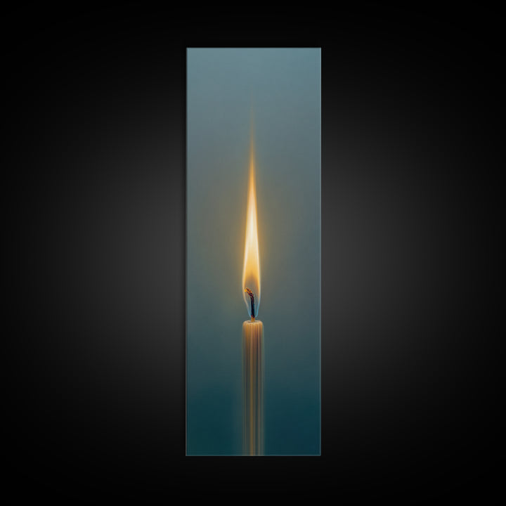 Minimal Candle Flame on Dark Background Framed Canvas Print, Meditation Art, Fine Art Print, Living Room Decor, Stillness, MED-1x3-50