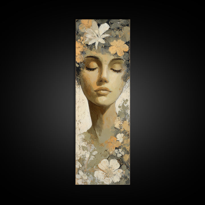 Calm Face Portrait Canvas Print, Meditation Art, Modern Wall Art, Living Room Decor, Fine Art, Stillness, Buddha Wall Art, MED-1x3-60