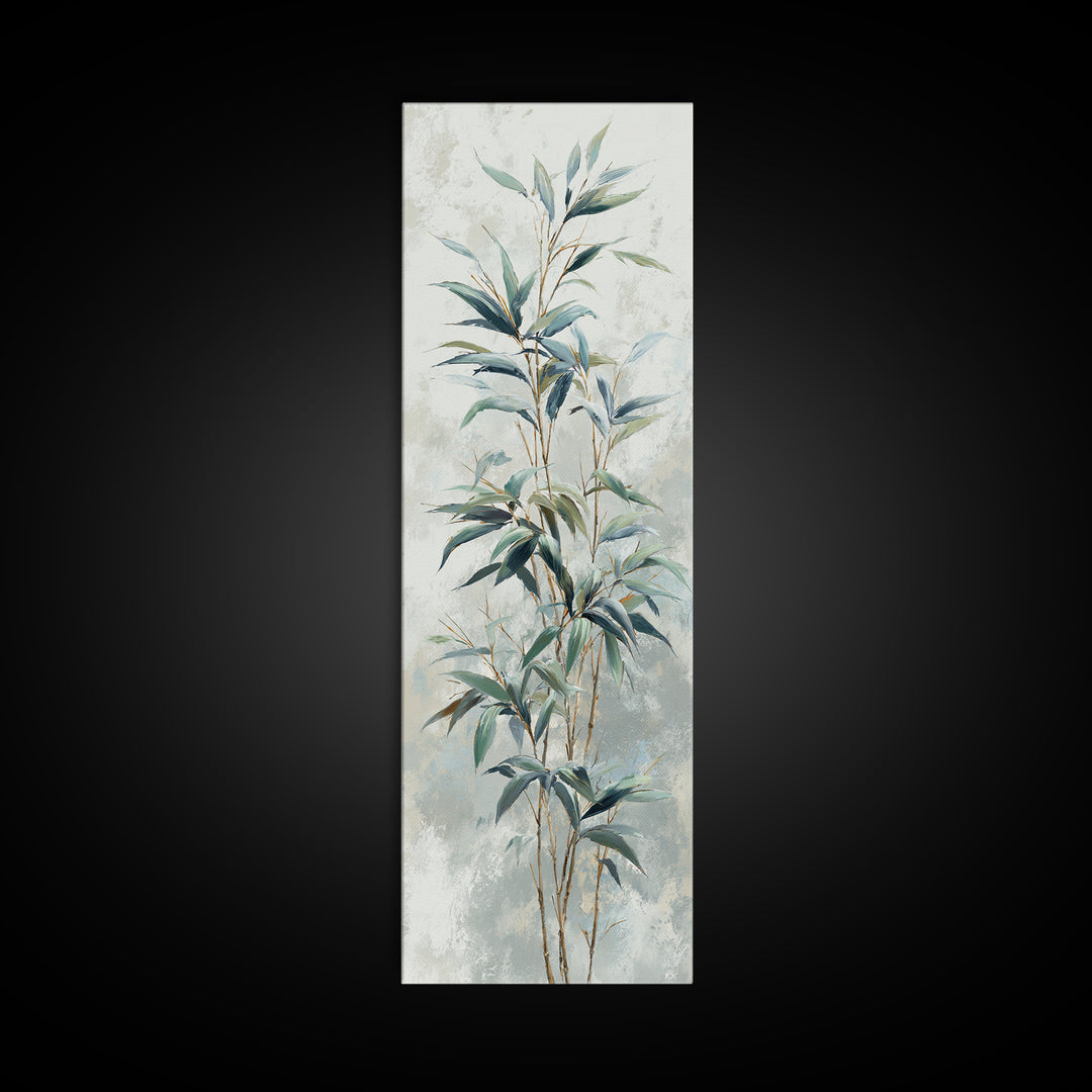 Bamboo Leaves in Gentle Ink Wash Framed Canvas Print, Meditation Art, Gallery Decor, Living Room Decor, Fine Art, Stillness, MED-1x3-71