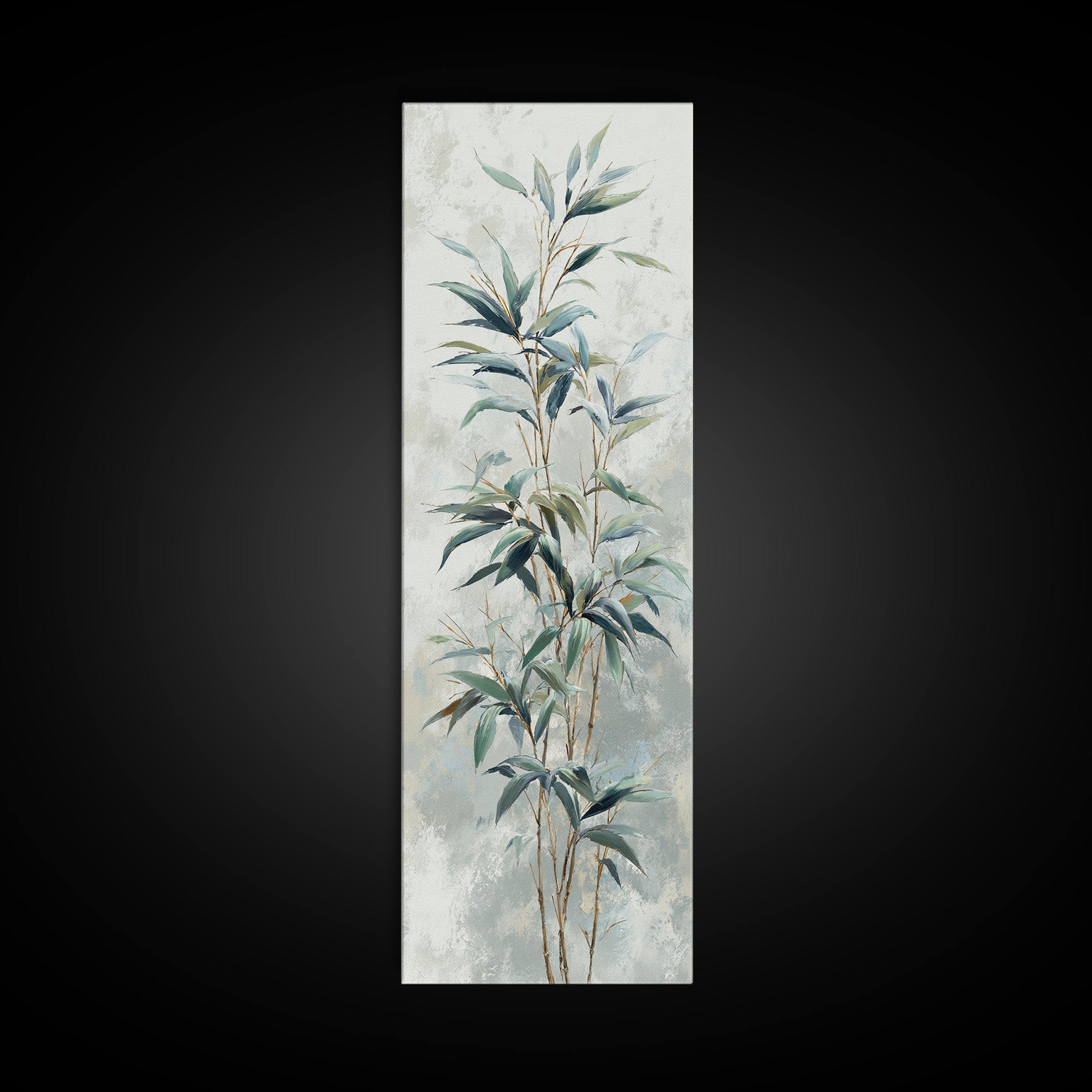 Bamboo Leaves in Gentle Ink Wash Framed Canvas Print, Meditation Art, Gallery Decor, Living Room Decor, Fine Art, Stillness, MED-1x3-71