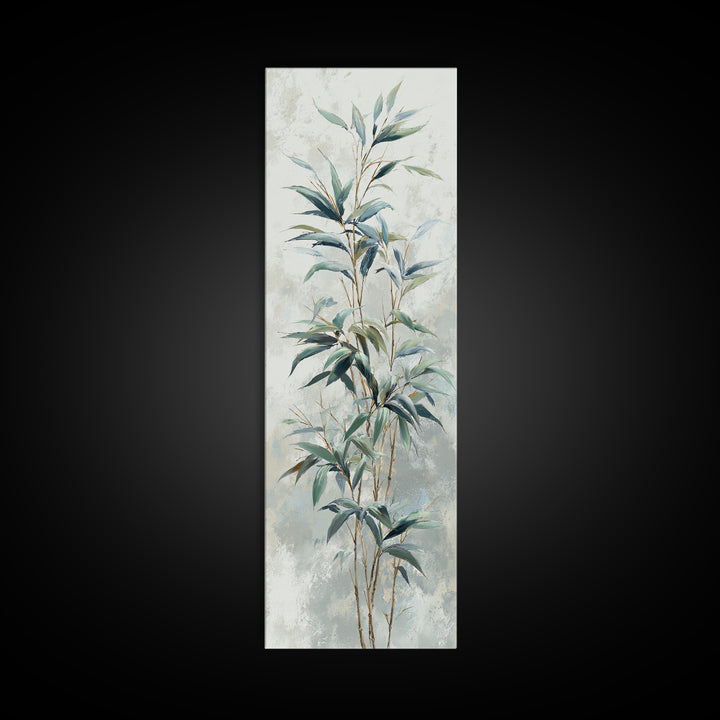 Bamboo Leaves in Gentle Ink Wash Framed Canvas Print, Meditation Art, Gallery Decor, Living Room Decor, Fine Art, Stillness, MED-1x3-71
