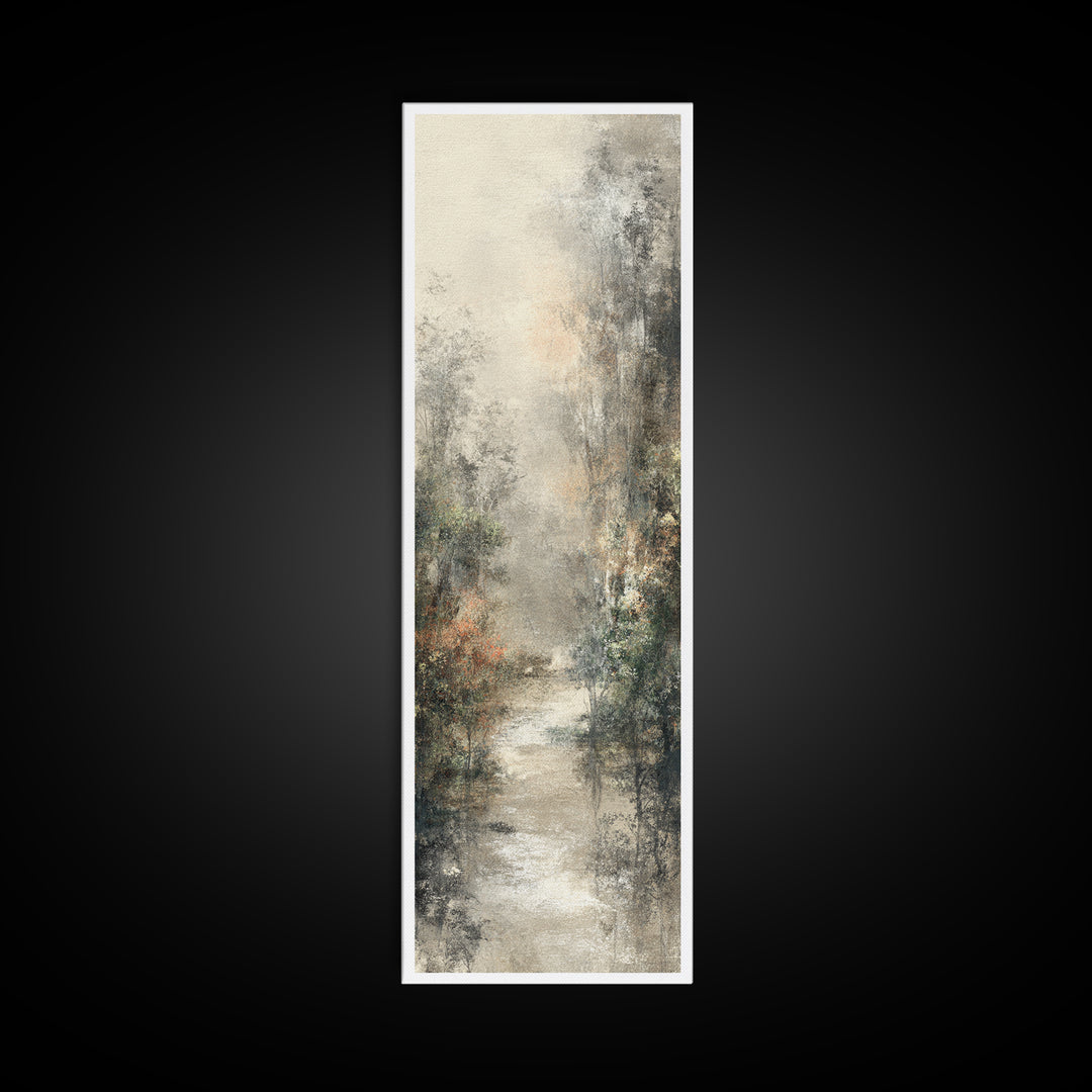 Misty Forest Path Canvas Print, Meditation Art, Boho Wall Decor, Living Room Decor, Oil Painting, Stillness, Modern Home Decor, MED-1x3-73