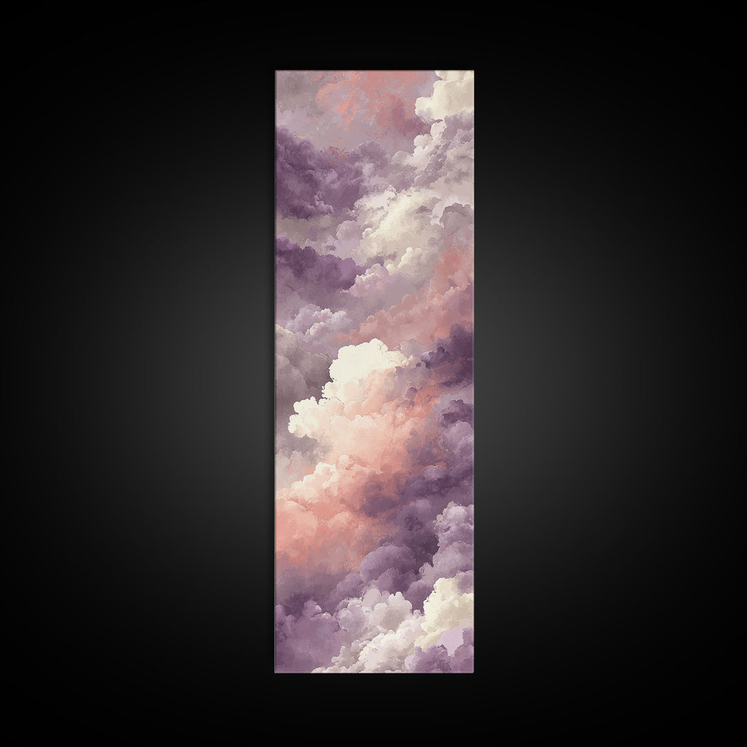 Gentle Cloudscape in Lavender and Cream Framed Canvas Print, Meditation Art, Yoga Wall Art, Living Room Decor, Stillness, MED-1x3-79