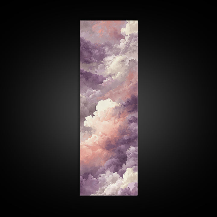 Gentle Cloudscape in Lavender and Cream Framed Canvas Print, Meditation Art, Yoga Wall Art, Living Room Decor, Stillness, MED-1x3-79