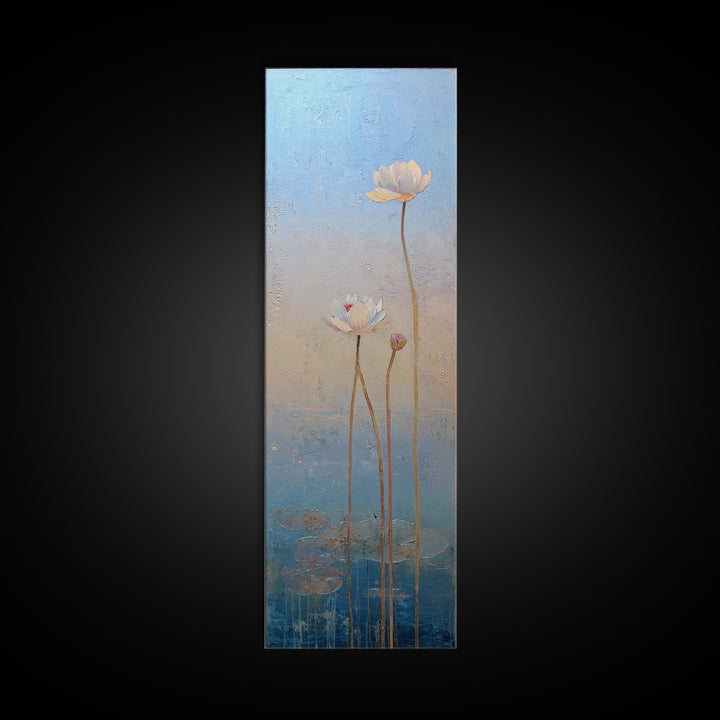 Lotus Flower Glowing Canvas Print, Meditation Art, Abstract Wall Art, Living Room Decor, Watercolor Art, Stillness, MED-1x3-85