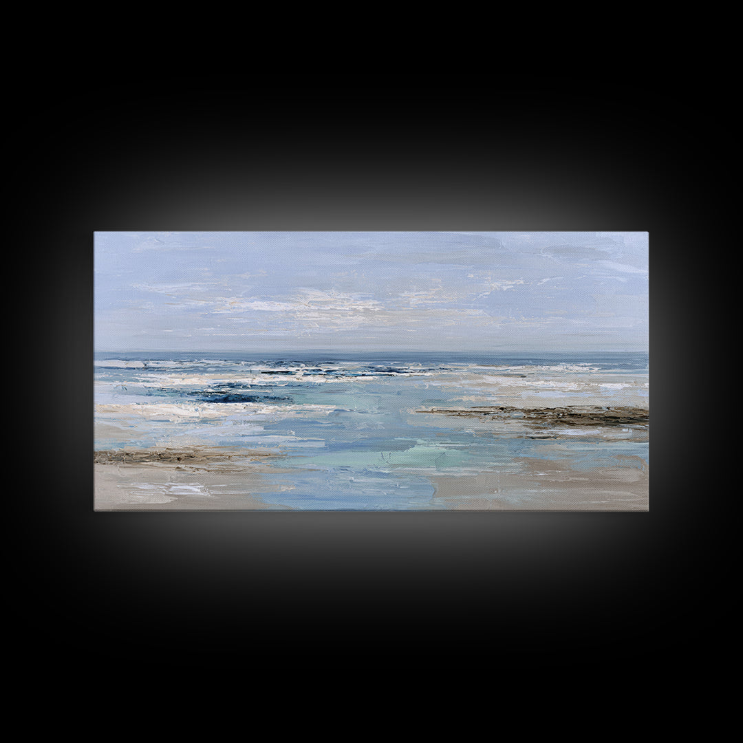 Ocean Horizon with Meditative Stillness Framed Canvas Print, Meditation Art, Luxury Decor, Living Room Decor, Stillness, MED-2x1-14