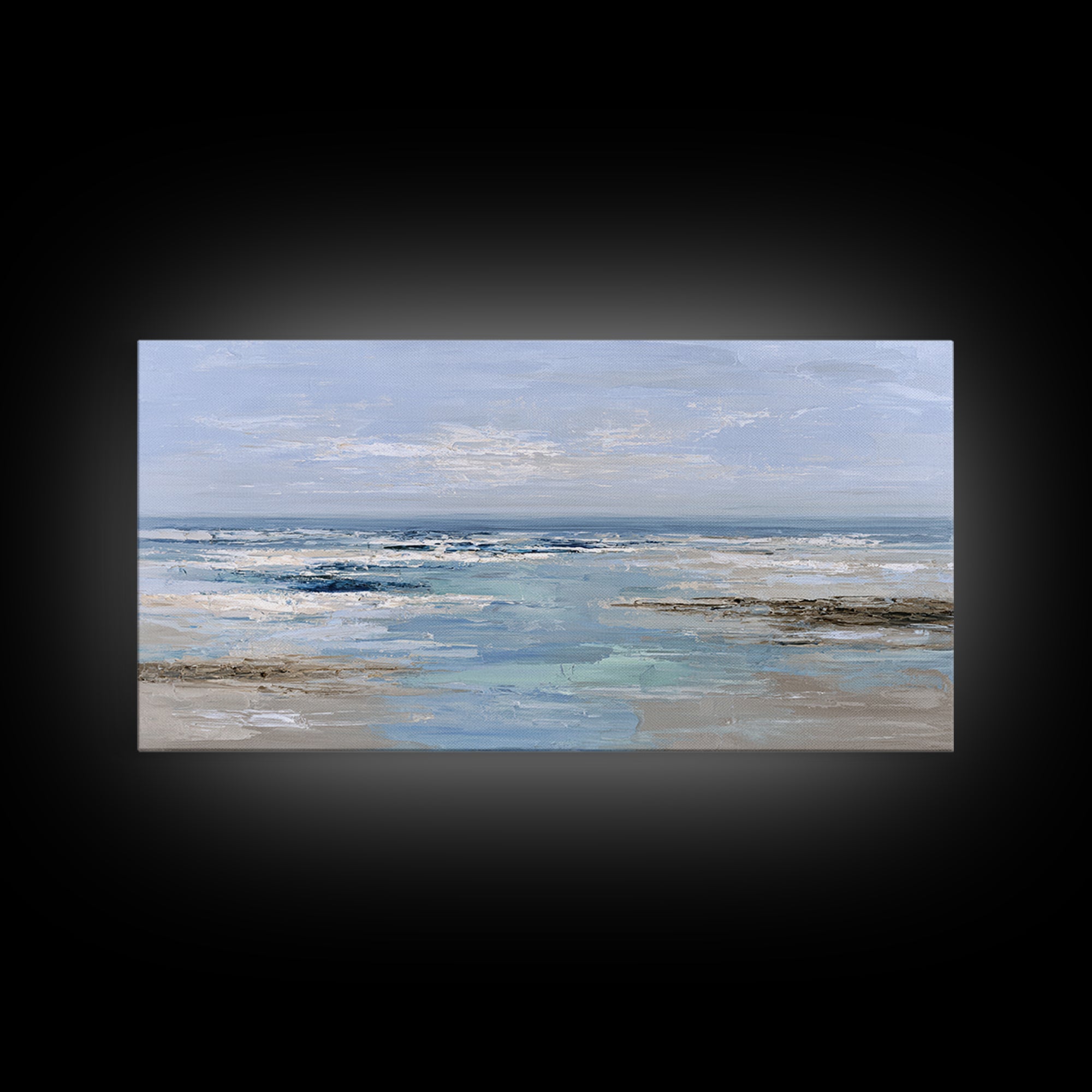 Ocean Horizon with Meditative Stillness Framed Canvas Print, Meditation Art, Luxury Decor, Living Room Decor, Stillness, MED-2x1-14