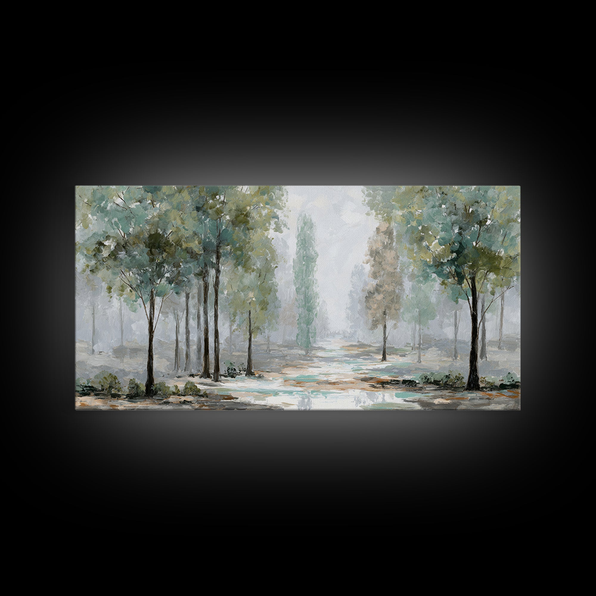 Misty Forest Path Framed Canvas Print, Meditation Art, Art Deco, Living Room Decor, Fine Art, Stillness, Digital Download Art, MED-2x1-33