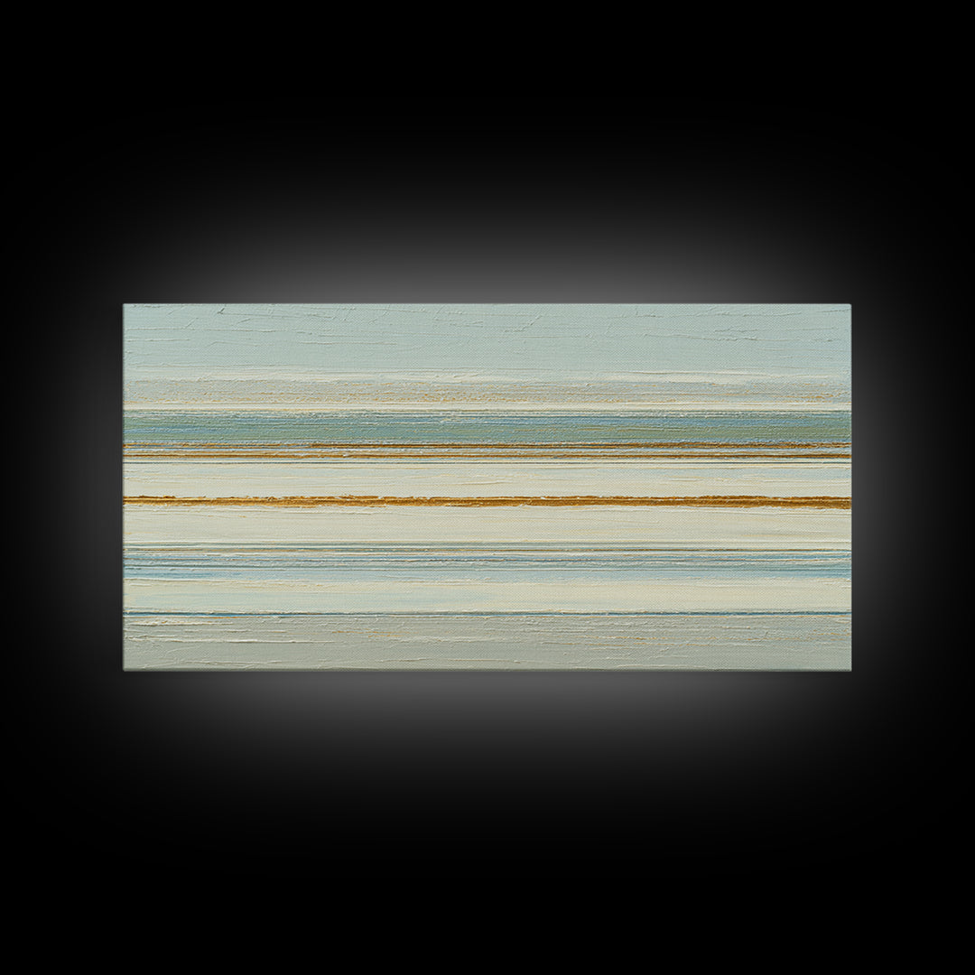 Sand Garden Lines as Minimalist Pattern Framed Canvas Print, Meditation Art, Living Room Decor, Oil Painting, Stillness, MED-2x1-43