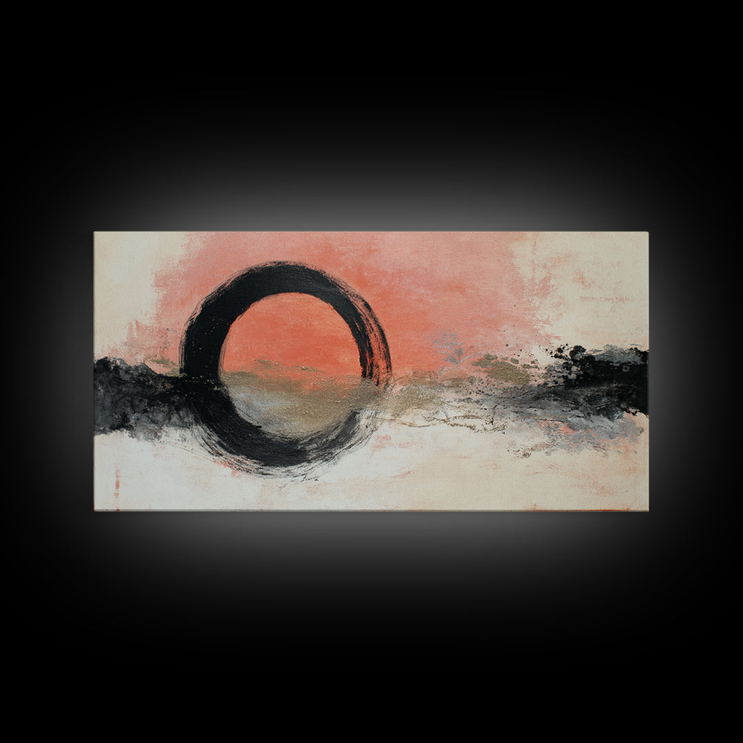 Zen Circle Brushstroke on Textured Paper Canvas Print, Meditation Art, Art Deco, Living Room Decor, Fine Art, Stillness, MED-2x1-48