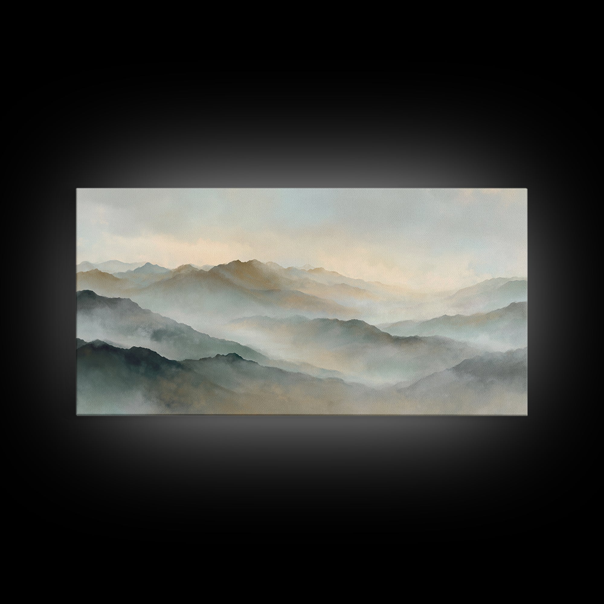 Sunrise over Himalayan Style Mountains Canvas Print, Meditation Art, Boho Wall Art, Living Room Decor, Watercolor Art, MED-2x1-61