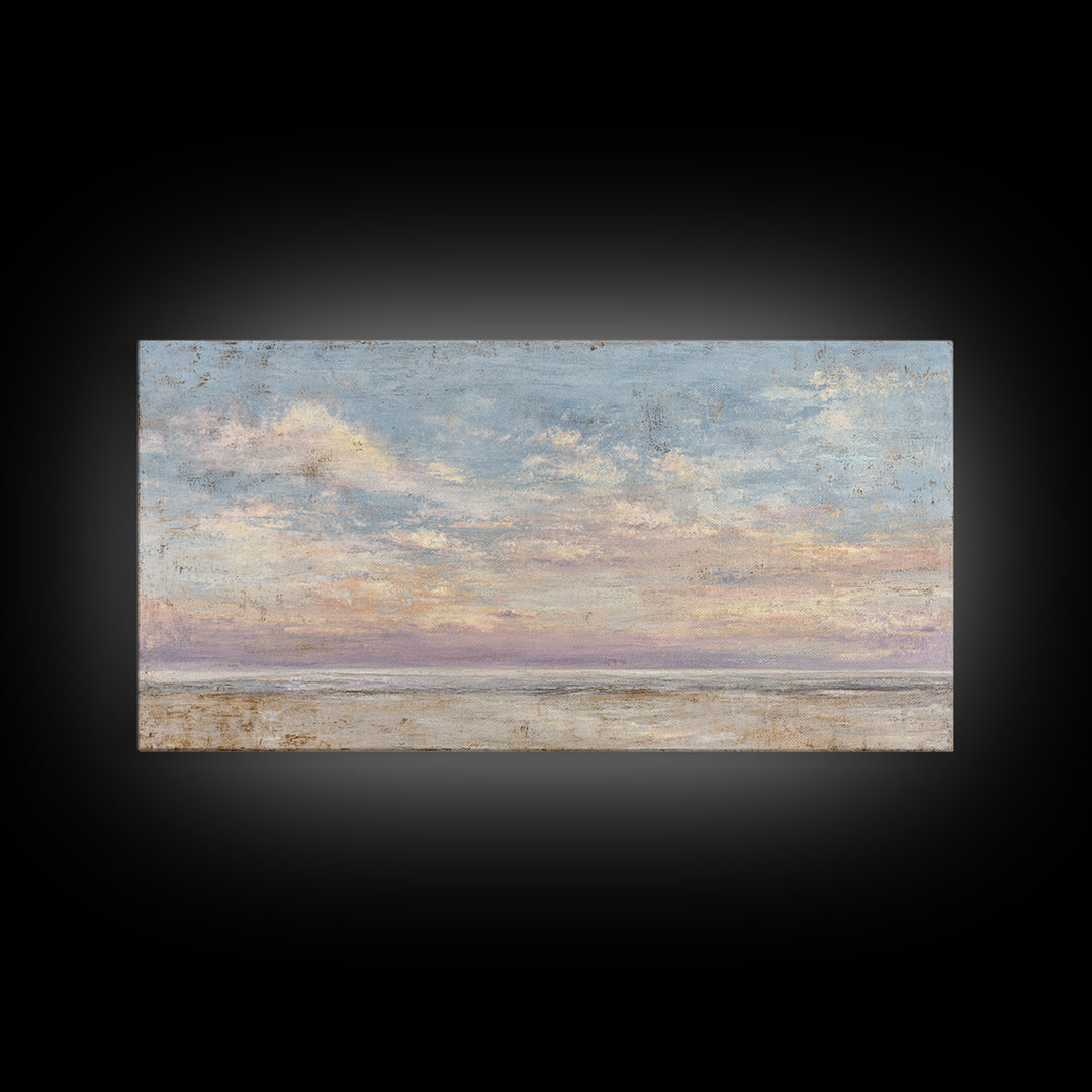 Gentle Cloudscape in Lavender and Cream Framed Canvas Print, Meditation Art, Buddha Wall Art, Living Room Decor, Stillness, MED-2x1-87