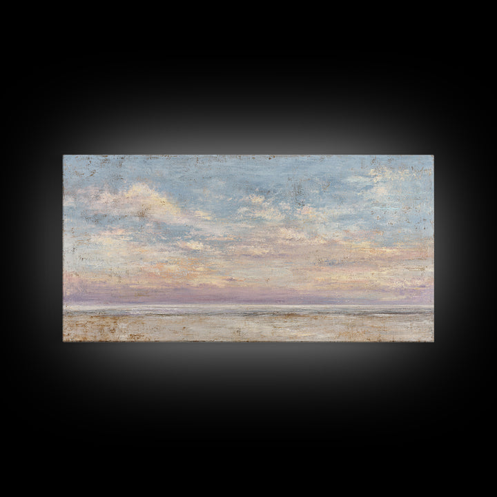 Gentle Cloudscape in Lavender and Cream Framed Canvas Print, Meditation Art, Buddha Wall Art, Living Room Decor, Stillness, MED-2x1-87