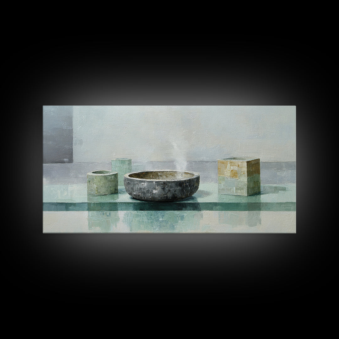 Tea Bowl and Steam Canvas Print, Meditation Art, Living Room Art, Living Room Decor, Fine Art, Stillness, Psychedelic Art, MED-2x1-89