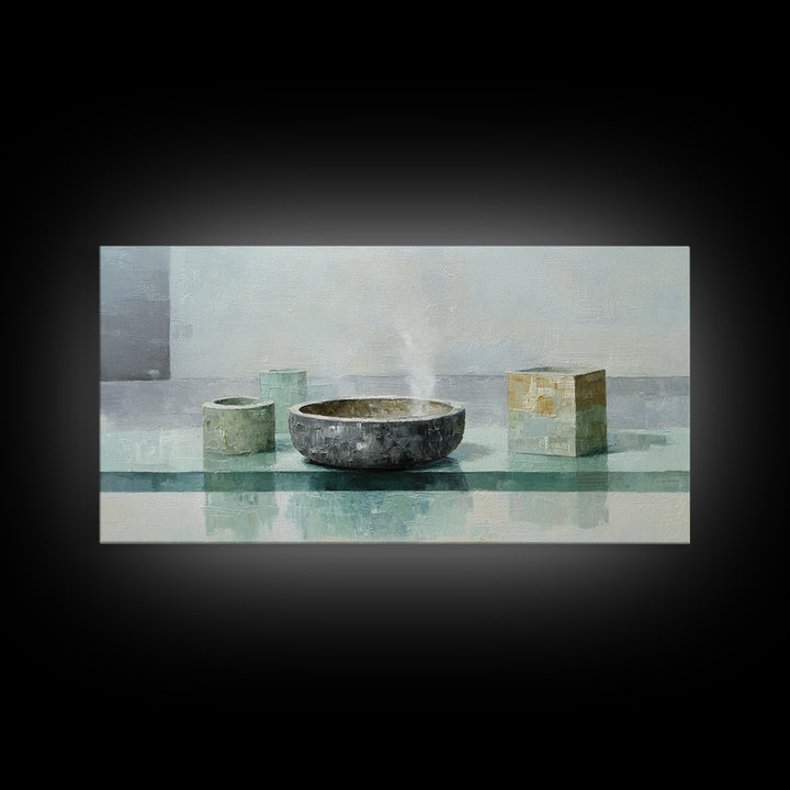 Tea Bowl and Steam Canvas Print, Meditation Art, Living Room Art, Living Room Decor, Fine Art, Stillness, Psychedelic Art, MED-2x1-89