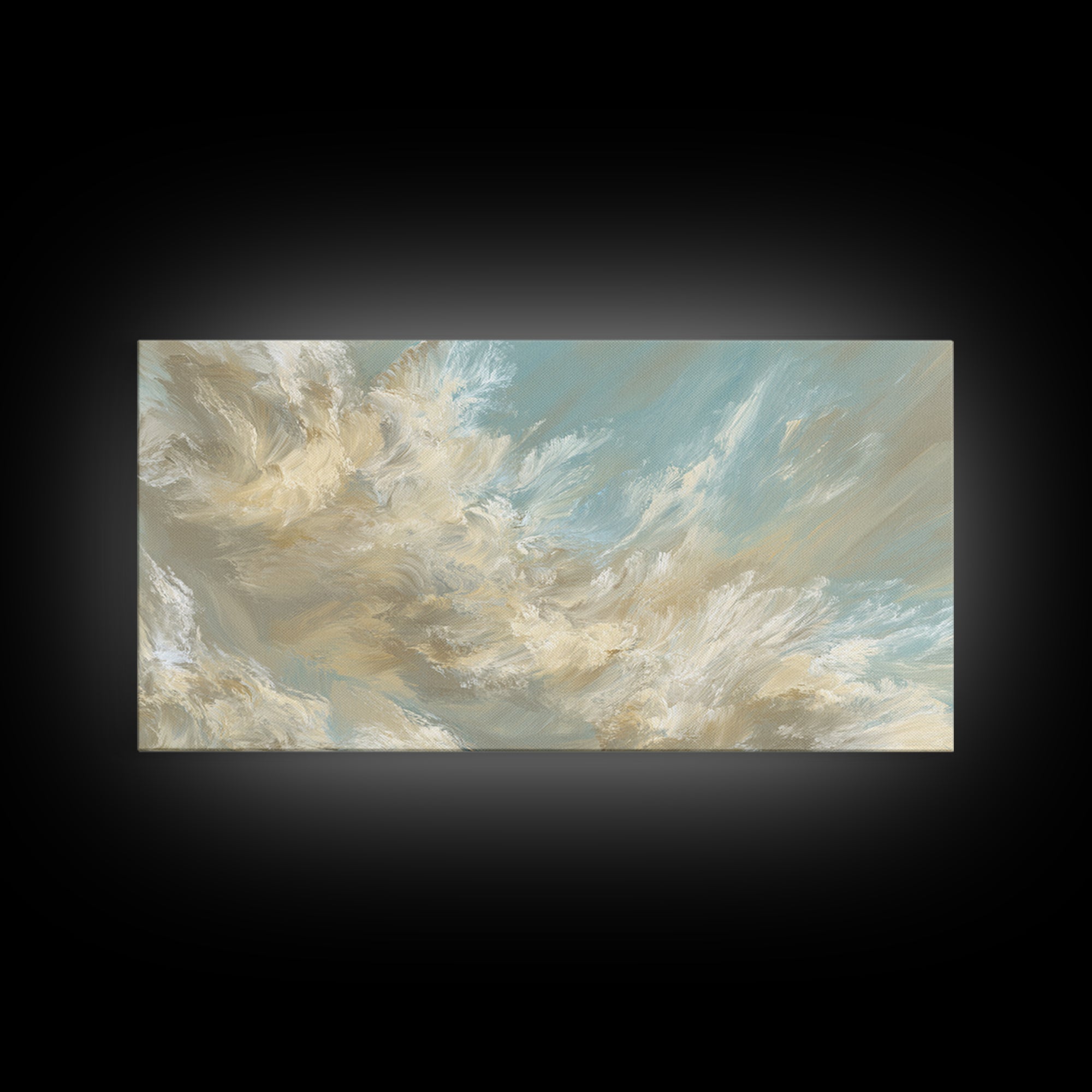 Angelic Light Rays Through Abstract Clouds Framed Canvas Print, Meditation Art, Canvas Art, Living Room Decor, Stillness, MED-2x1-90