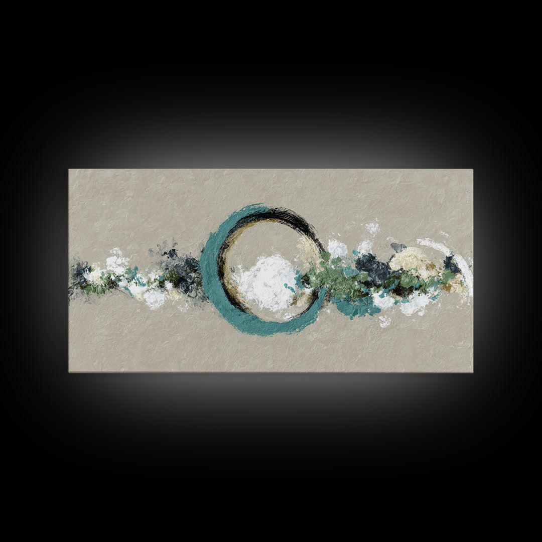 Zen Circle Brushstroke on Textured Paper Framed Canvas Print, Meditation Art, Minimalist Art, Living Room Decor, Oil Painting, MED-2x1-96