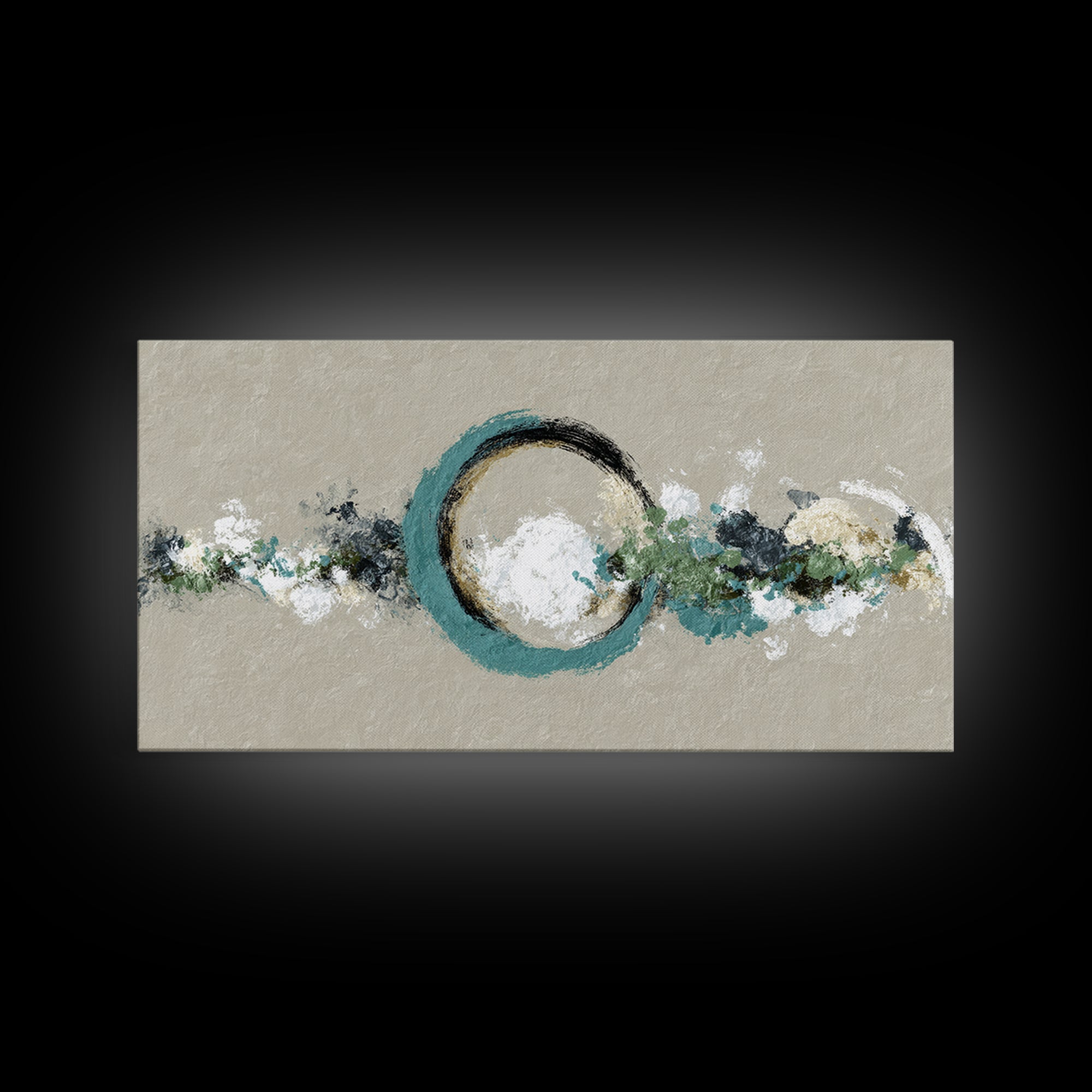 Zen Circle Brushstroke on Textured Paper Framed Canvas Print, Meditation Art, Minimalist Art, Living Room Decor, Oil Painting, MED-2x1-96
