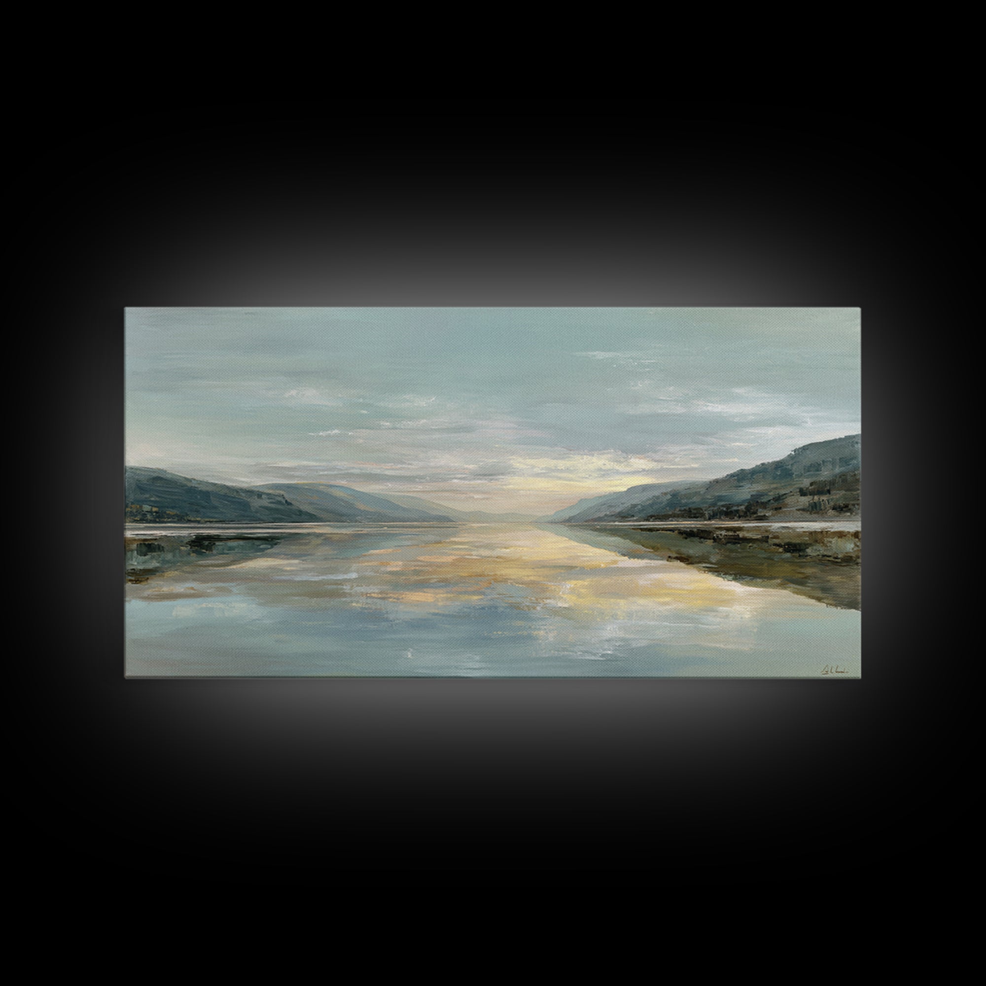 Mountain Lake at Sunrise Framed Canvas Print, Meditation Art, Mandala Wall Art, Living Room Decor, Fine Art, Stillness, MED-2x1-97