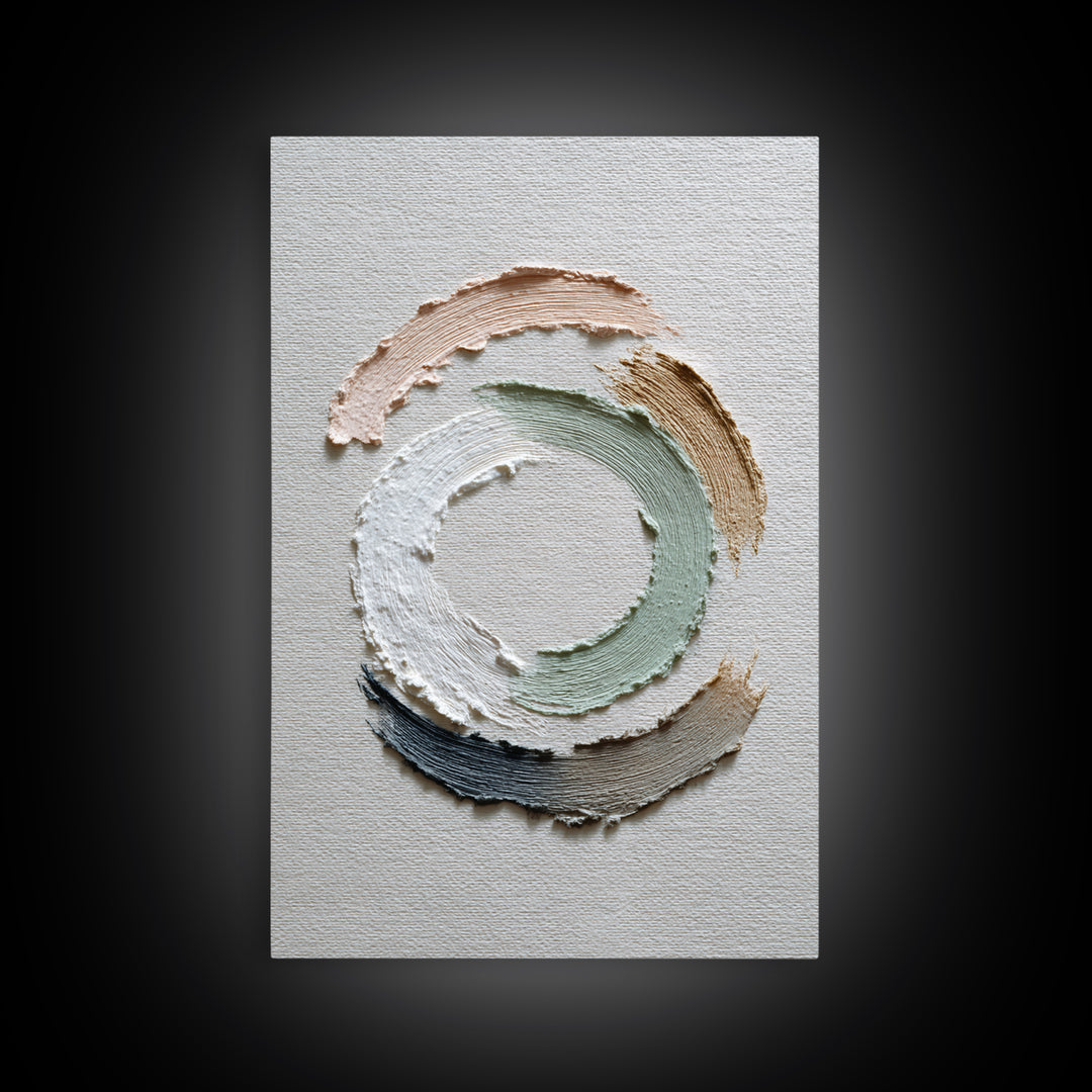 Zen Circle Brushstroke on Textured Paper Framed Canvas Print, Meditation Art, Canvas Art, Living Room Decor, Oil Painting, MED-2x3-12