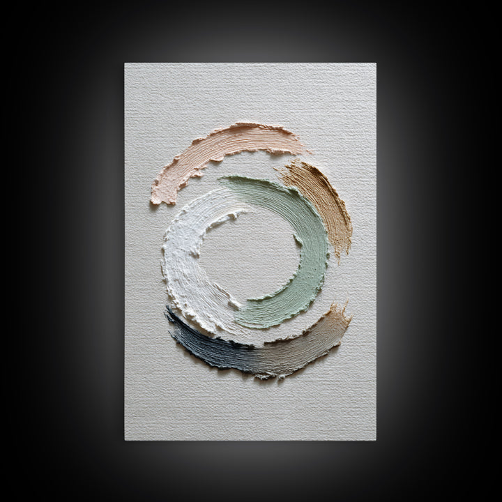 Zen Circle Brushstroke on Textured Paper Framed Canvas Print, Meditation Art, Canvas Art, Living Room Decor, Oil Painting, MED-2x3-12