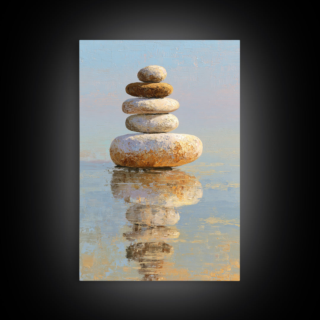 Floating Stones Balanced Above Calm Water Canvas Print, Meditation Art, Gallery Decor, Living Room Decor, Fine Art, Stillness, MED-2x3-16