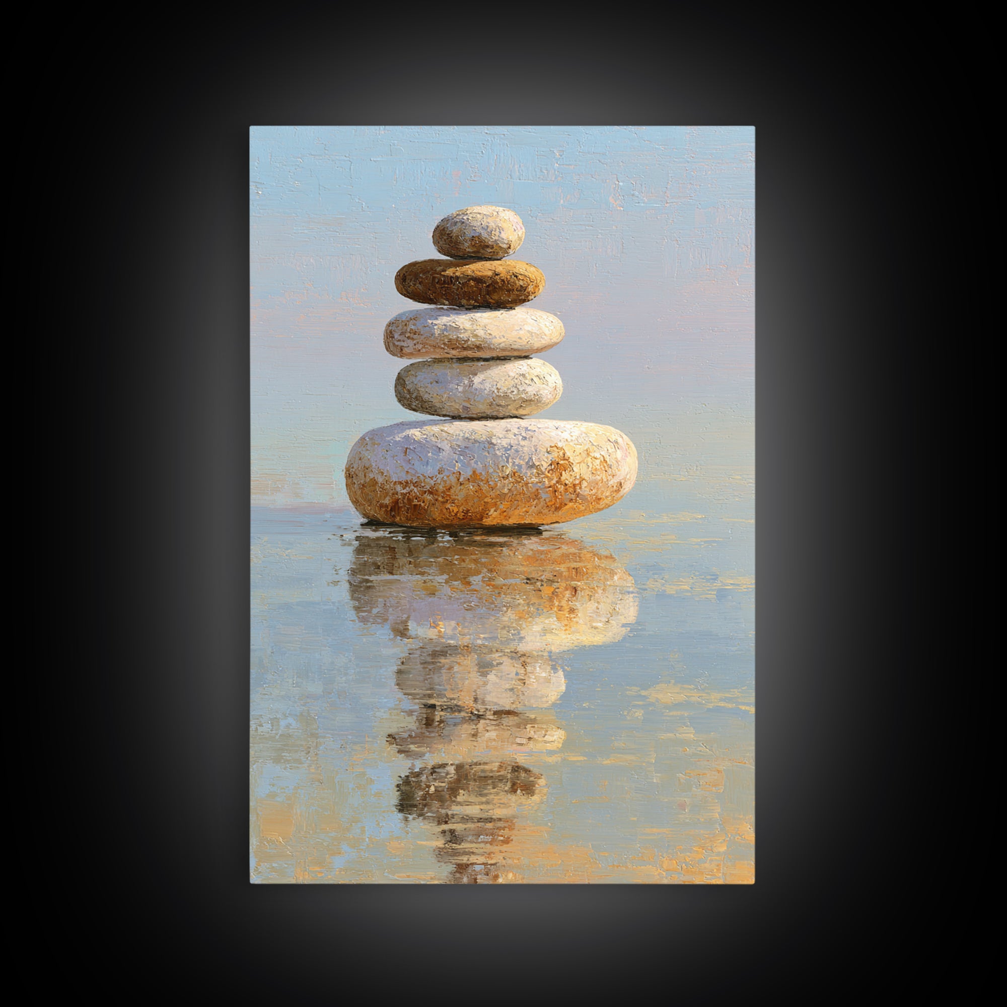 Floating Stones Balanced Above Calm Water Canvas Print, Meditation Art, Gallery Decor, Living Room Decor, Fine Art, Stillness, MED-2x3-16