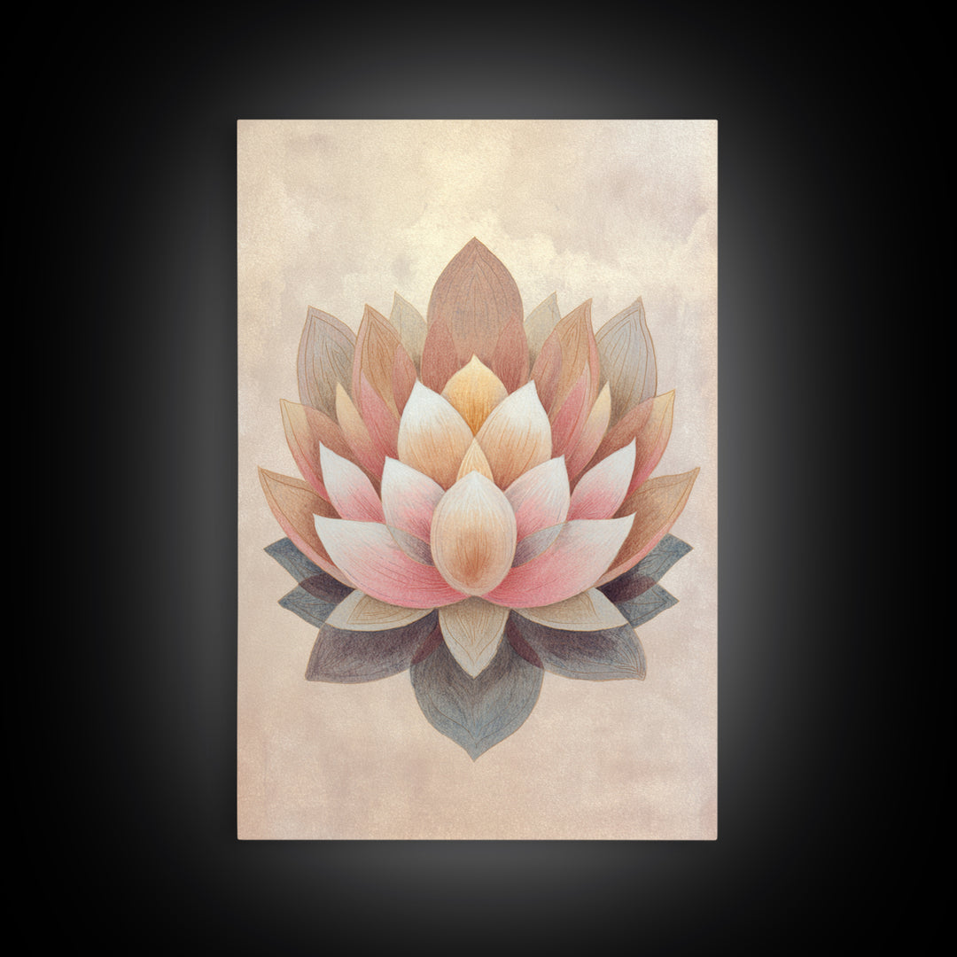 Sacred Geometry Lotus Canvas Print, Meditation Art, Abstract Art, Living Room Decor, Fine Art, Stillness, Neutral Wall Art, MED-2x3-23