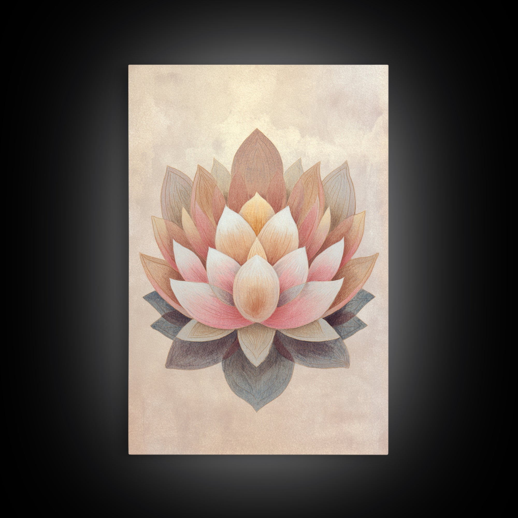 Sacred Geometry Lotus Canvas Print, Meditation Art, Abstract Art, Living Room Decor, Fine Art, Stillness, Neutral Wall Art, MED-2x3-23