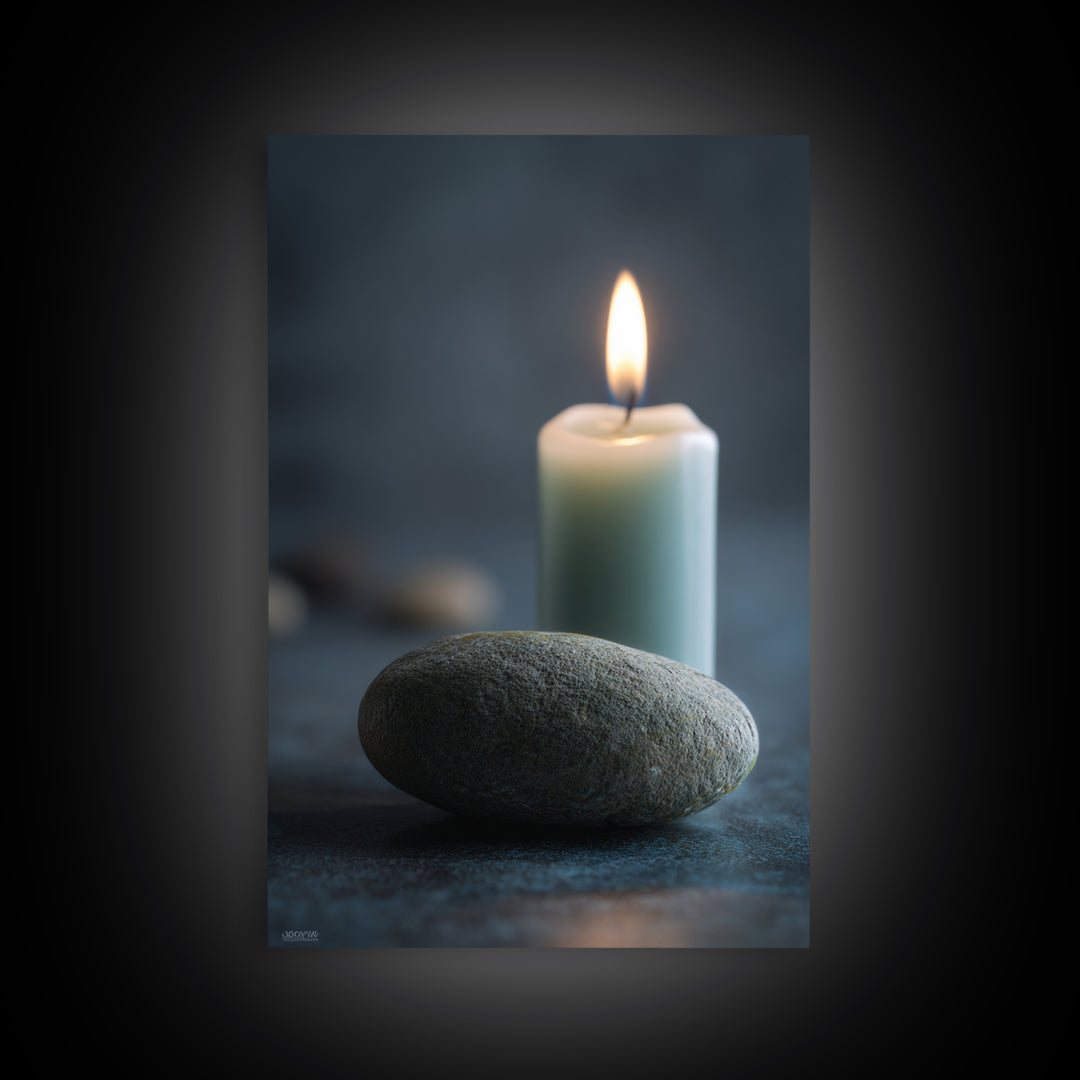 Minimal Candle Flame on Dark Background Framed Canvas Print, Meditation Art, Wall Decor, Living Room Decor, Fine Art, Stillness, MED-2x3-46