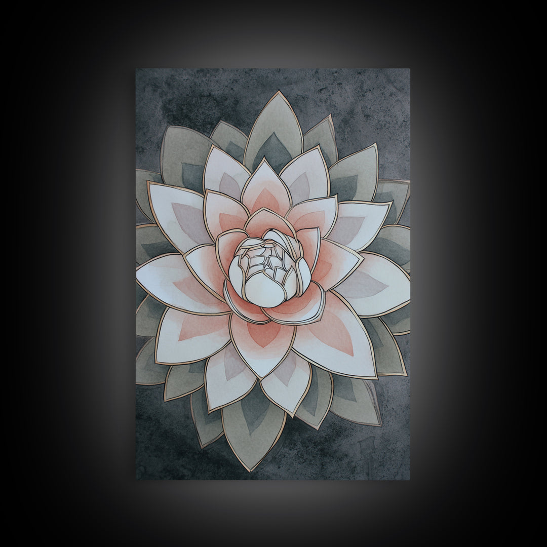 Sacred Geometry Lotus Canvas Print, Meditation Art, Hanging Wall Art, Living Room Decor, Oil Painting, Stillness, MED-2x3-95