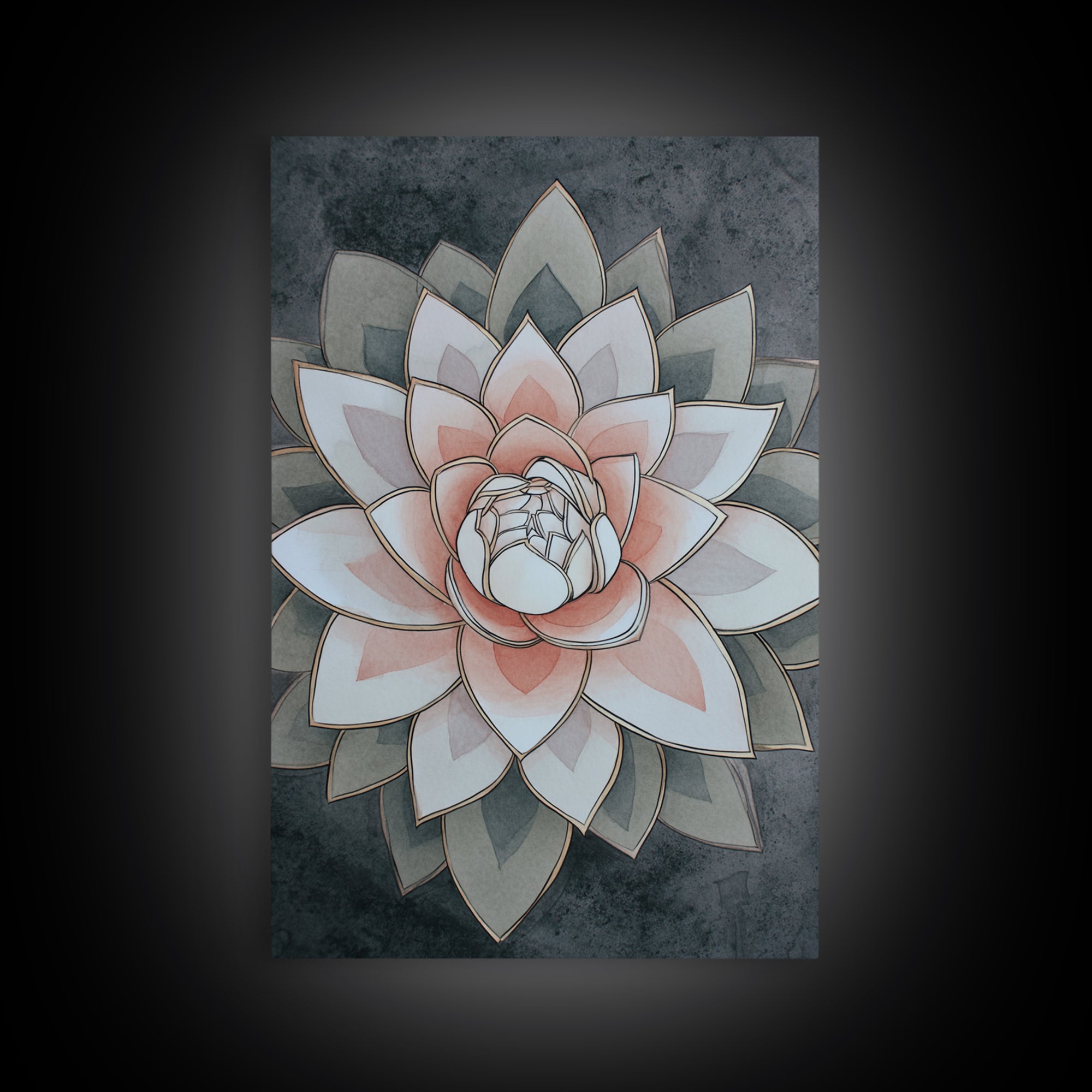 Sacred Geometry Lotus Canvas Print, Meditation Art, Hanging Wall Art, Living Room Decor, Oil Painting, Stillness, MED-2x3-95