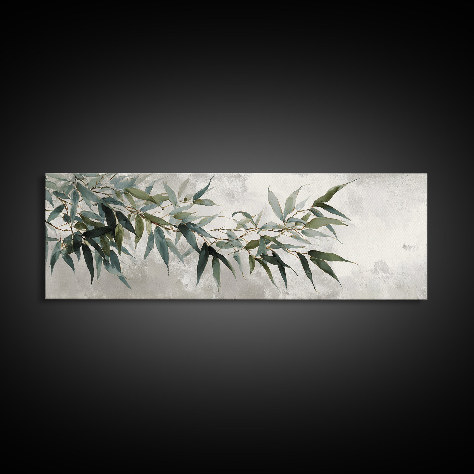 Bamboo Leaves in Gentle Ink Wash Framed Canvas Print, Meditation Art, Room Decor, Living Room Decor, Fine Art, Stillness, MED-3x1-27