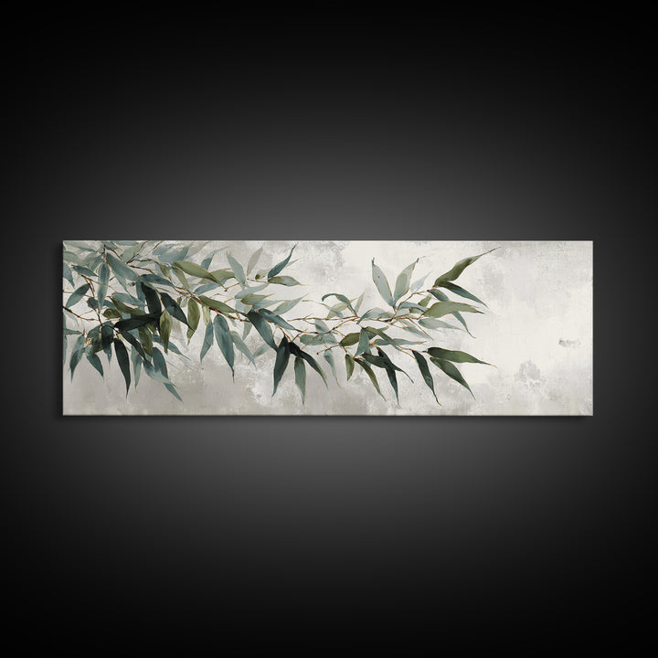 Bamboo Leaves in Gentle Ink Wash Framed Canvas Print, Meditation Art, Room Decor, Living Room Decor, Fine Art, Stillness, MED-3x1-27