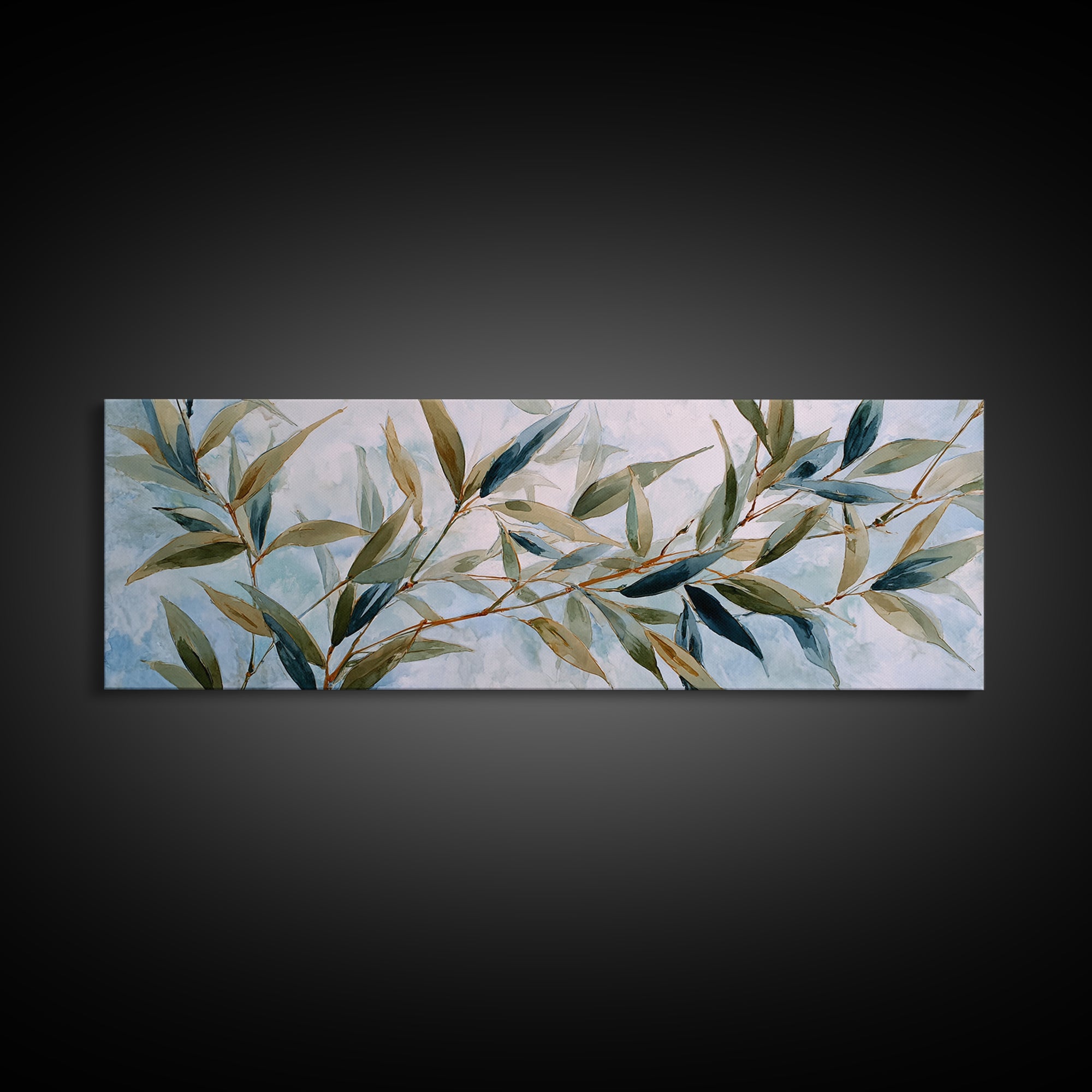 Bamboo Leaves in Gentle Ink Wash Canvas Print, Meditation Art, Fine Art Print, Living Room Decor, Fine Art, Stillness, MED-3x1-3