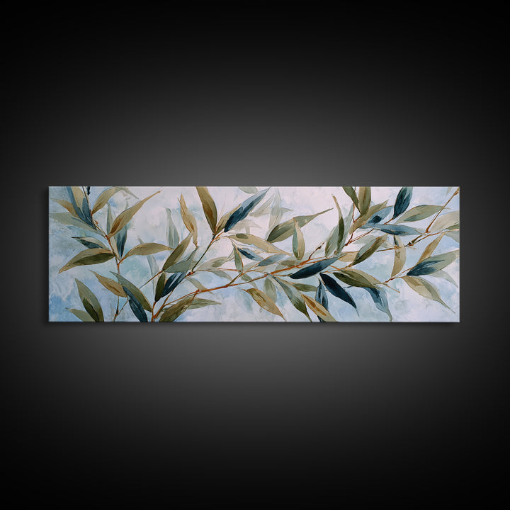 Bamboo Leaves in Gentle Ink Wash Canvas Print, Meditation Art, Fine Art Print, Living Room Decor, Fine Art, Stillness, MED-3x1-3