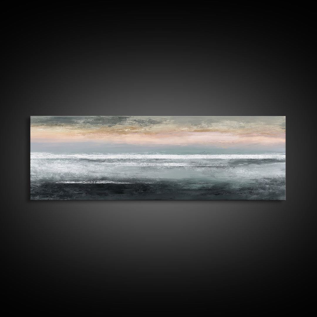 Ocean Horizon with Meditative Stillness Framed Canvas Print, Meditation Art, Living Room Art, Living Room Decor, Oil Painting, MED-3x1-82