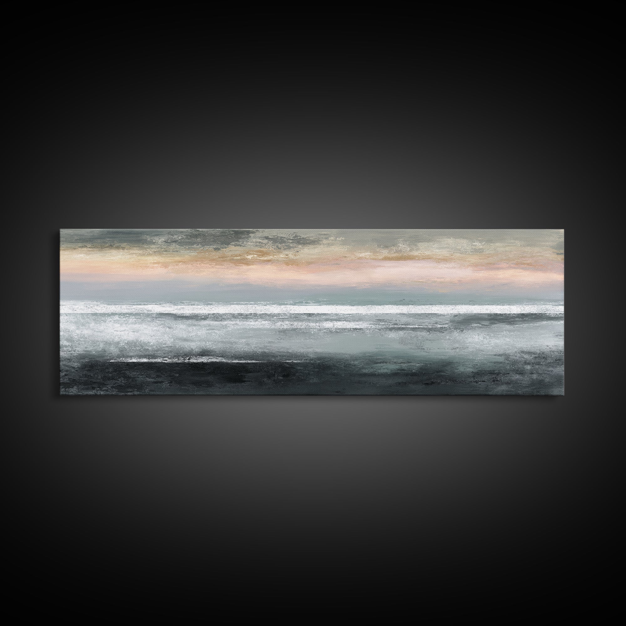 Ocean Horizon with Meditative Stillness Framed Canvas Print, Meditation Art, Living Room Art, Living Room Decor, Oil Painting, MED-3x1-82